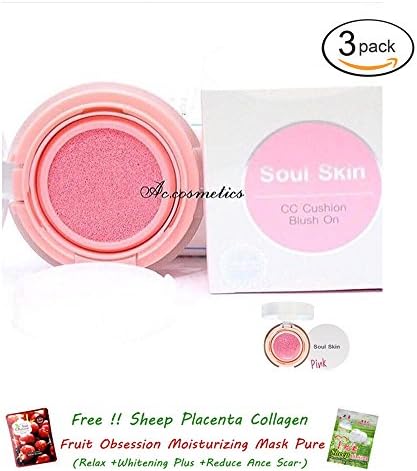 3 Units of Soul Skin CC Cushion Blush On [Pink 01 Babie Doll] Colorful Water Blush On, Cheek blush.[Get Free Tomato Facial Mask ]