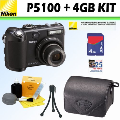 Nikon Coolpix P5100 12 MP Digital Camera + 4GB Accessory Kit w Nikon 2 Year Extended Warranty