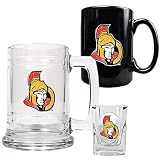 NHL Ottawa Senators 15-Ounce Tankard, 15-Ounce Ceramic Mug & 2-Ounce Shot Glass Set - Primary Logo