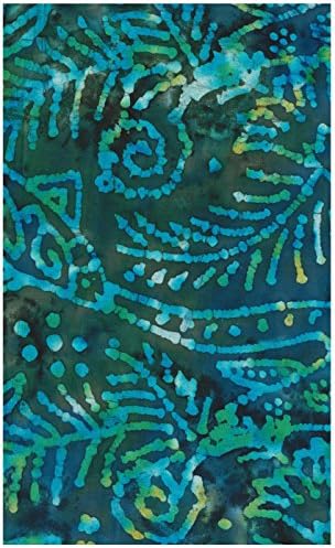 Java Block Printed (Tjap Stamped) Tropical Fish and Aquatic Ferns Stippled on Jewel Tone Blue Lagoon Mottled Bali Tie Dye (Ikat) Batik Gradation ~ HALF YARD!! ~ #66793 Quilt 100% Cotton 44" Wide