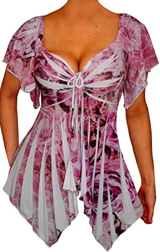 FUNFASH PLUS SIZE PINK WHITE EMPIRE WAIST SLIMMING WOMENS PLUS SIZE TOP SHIRT