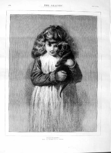 1875 Fine Art Little Girl Puppy Dog Watson Old Print