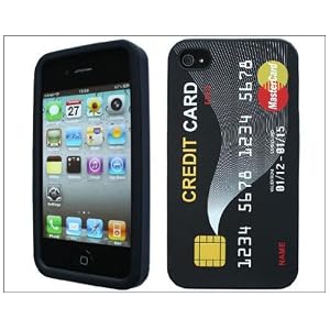 Hot Credit Card Soft Silicone Rubber Skin Case cover for Apple iPhone 4s 4 4G Black