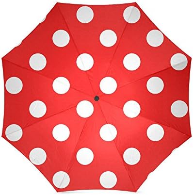 Cute White and Red Polka Dots 43.4"(W) x 25.6"(H) (8 Ribs) Automatic Folding Travel Umbrella, 100% Polyester Pongee Waterproof Fabric and Aluminium