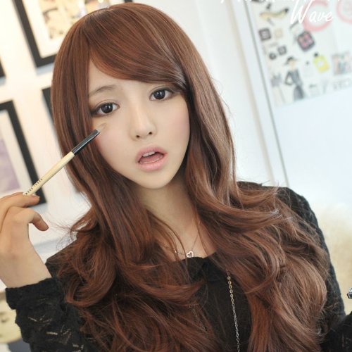 Womens Girls Fashion Wavy Curly Long Hair Human Full Wigs + Hairnet