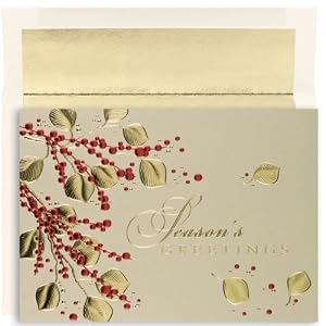 Season's Greetings On Gold Holiday Cards -