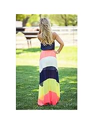 Sexy Strapless Halter Shirred Beaded Colorblocking Striped Print Chiffon Club Dress/Maxi Dress 