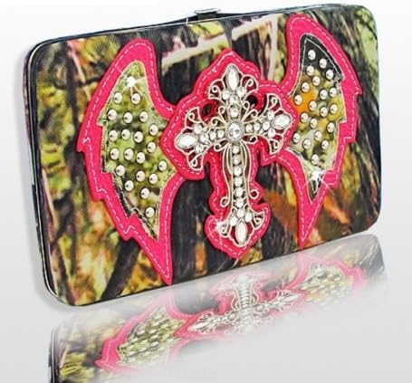 Hot Pink Forest Print Cross with Wings Wallet