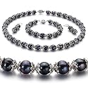 PearlsOnly MarieAnt Black 8-9mm AA Freshwater Pearl Set