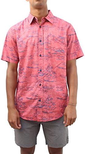 Univibe Mens Printed Hawaiian Button Down Shirt (Large, RedFloral)
