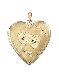 New 14k Yellow Gold Heart Shaped Diamond Locket - 26mm