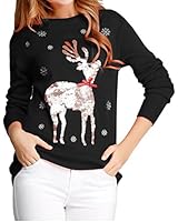 V28 Women Girl Ugly Christmas Shining Reindeer Snowflake Pullover Sweater Jumper