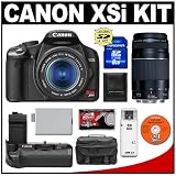 Canon Digital Rebel XSi Digital SLR Camera Body (Black) & EF-S 18-55mm IS Lens + EF 75-300mm III Lens + BG-E5 Battery Grip + 8GB SD Card + Case + Cameta Bonus Accessory Kit