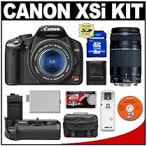 Canon Digital Rebel XSi Digital SLR Camera Body (Black) & EF-S 18-55mm IS Lens + EF 75-300mm III Lens + BG-E5 Battery Grip + 8GB SD Card + Case + Cameta Bonus Accessory Kit