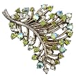 Olive Czech Stone Stude Leaf Brooches & Pins