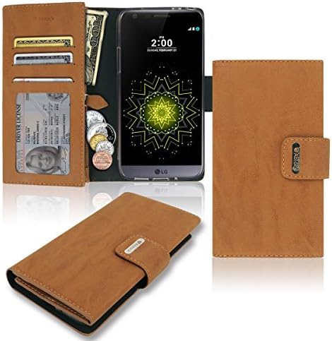LG G5 Wallet Case, Zipper With Wide Compartment [3 Credit Card / ID / Cash / Coin] Big Pocket, TPU Jelly PU Leather Flip Diary Cover Small Mini Size Pouch Clutch Bag Wristlet Folio LGG5 (Camel)