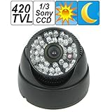 SecurityIng - 1/3 Inch Sony CCD IR Night Vision Dome CCTV Security Camera with 48 Pcs IR LEDs, 420 TV Lines, 4mm Lens, 40 Meters Viewing Range in The Night Time, Indoor Home / Business Security Used