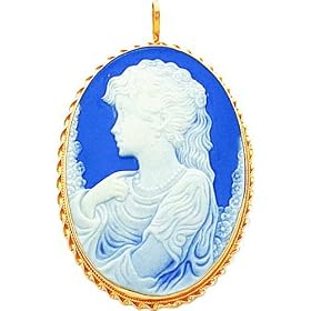 14K Yellow Gold Porcelain Cameo Pendant Pin Jewelry |B by FindingKing