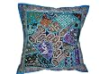 Dodger Blue Ethnic Indian Sari Beaded Decorative Floor Pillow Cover 24 Inches