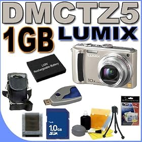 Panasonic Lumix DMC-TZ5 9.0MP 10x Optical Zoom Digital Camera (Silver) 1GB BigVALUEInc Accessory Saver CGS007 Battery Bundle + MORE