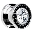 00 Gauge Stainless Steel Black Clear CZ Screw Fit Tunnel