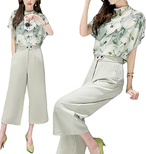(サラキッド） SaraKid 花柄 半袖 ブラウス ハイウエスト ガウチョ パンツ 上下 2点 セット レディース 大人 フェミニン エレガント きれいめ