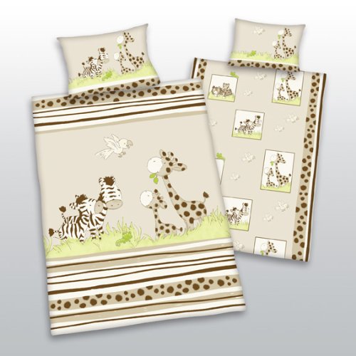 Herding 248571063 Bettw&auml;sche Jana Zebra beige. 40 x 60 cm + 100 x 135 cm. Linon