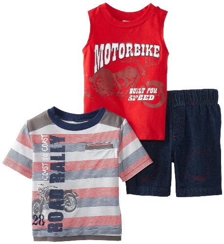 Baby Togs Baby Boys Motorbike Tank T-shirt and Short 3Pc Set 12M Multi