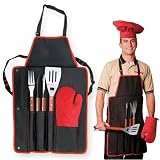Picnic Time BBQ Apron Tote With Deluxe BBQ Set & Chef Hat