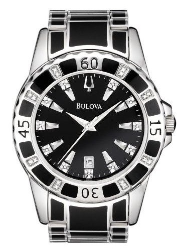 Bulova Men's 98E107 Diamond Accented Case Bracelet Black Dial Watch