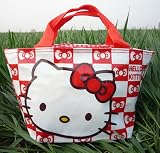 Sanrio Hello Kitty (Bow and Checkered) White Red Lunch Bag aBonnie Bell Smackers Berry Cheek Glitter and Berry Nail Polish and 1 Lemon Notepad Set