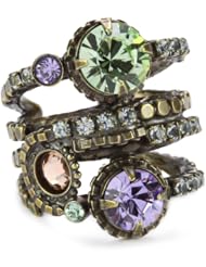 Sorrelli "Sweet Dreams" Stacked Circular Crystal Gold-Tone Adjustable Ring