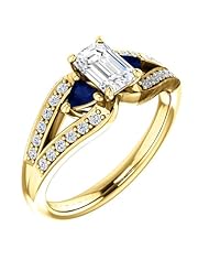 10K Yellow Gold Emerald Cut Diamond and Sapphire Ring -- LIFETIME WARRANTY