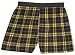 Adult Flannel Boxer Shorts Elastic Waist False Fly Black and Gold Plaid