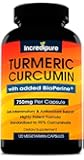 Turmeric Curcumin Supplement w/ BioPerine - 750mg Per Capsule, 120 Veggie Caps
