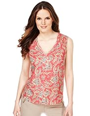 Quick Iron Linen Blend Paisley Print Top