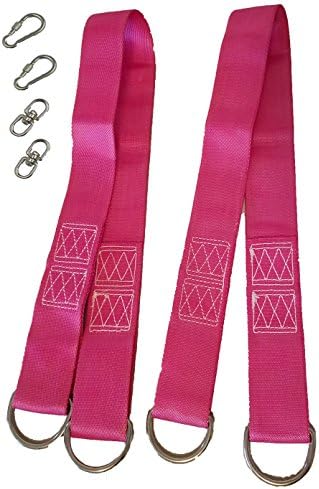 Companion Play Heavy Duty Tree &amp; Patio Swing Straps for Hammocks, Swings, Benches, Tires, Disc &amp; Web Swings, 2 Free Carabiners &amp; Rotating Eye Loops, Set of 2 (Pink)