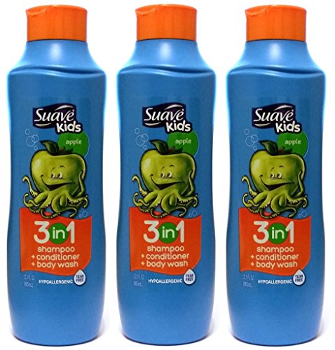 Suave Kids 3 in 1 Shampoo / Conditioner / Body Wash, Splashing Apple Toss, 22.5 Oz (Pack of 3)