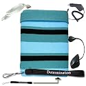 Kroo Soxx Sleeve for Kindle DX (ND10SX04,Blue/Black) + USB Data Cable + Black Car Charger + Black E-Reader Light + Determination Strap (Combo)