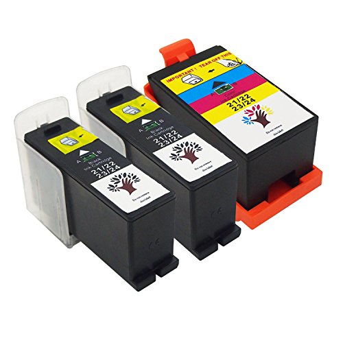 GREENSKY 3 Pack(2 Black & 1 Color) High Yield Compatible Ink Cartridge For Dell Series 21/ 22/ 23/ 24 P513w P713w V313 V313w V715w V515w