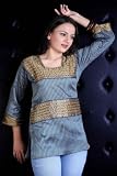 Golden Blue Dupion Silk Kurti / Tunic with stripes