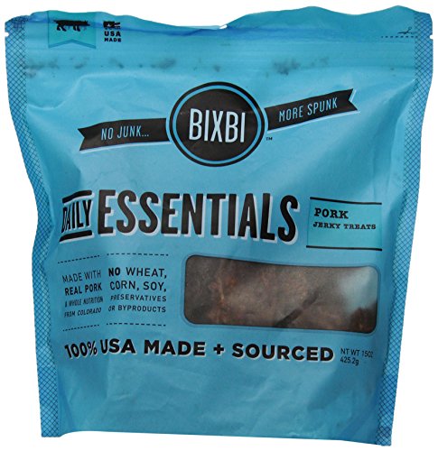 BIXBI USA Made Daily Essentials Dog Jerky Treats, 15-Ounce, Pork