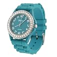 Geneva Platinum CZ Accented Silicon Link Watch