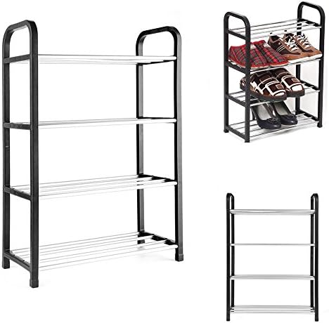 Shoe Storage Rack Free Standing 4 Tiers for Space Saver Organizer Black