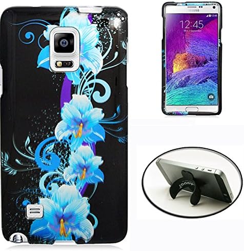 [STOP&ACCESSORIZE] BLUE BLACK FLOWERS FITTED 2 PIECE COVER REFINED PLASTIC MOBILE PHONE CASE for SAMSUNG GALAXY NOTE 4 + FREE TONGUE STAND