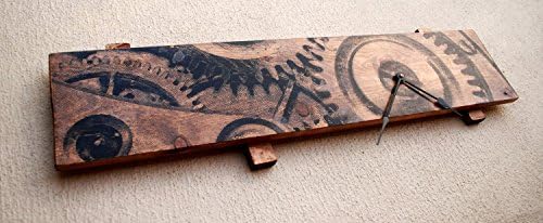 Extra Large Wall Clock with Clock Gears Art on Stained Distressed Wood Boards