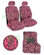 11 Piece Safari Animal Print Auto Interior Gift Set - 2 Pink Zebra Low Back Front Bucket Seat Covers with Separate Headrest Cover, 1 Pink Zebra Steering Wheel Cover,2 Pink Zebra Shoulder Harness Pressure Relief Cover, 2 Pink Zebra Front Floor Mats, and 2 Rear Floor Mats