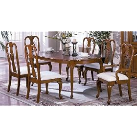 7 Pc Oak Finish Queen Anne Solid Wood Dining Set (Table w  6 Chairs) by 