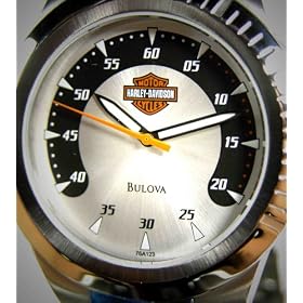 Harley-Davidson Men's Bulova Watch, Speedometer Silver Patterned Dial, Stainless Steel. 76A123