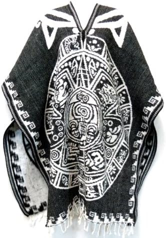Authentic Mexican Poncho Reversible Cobija Blanket - Aztec Calendar